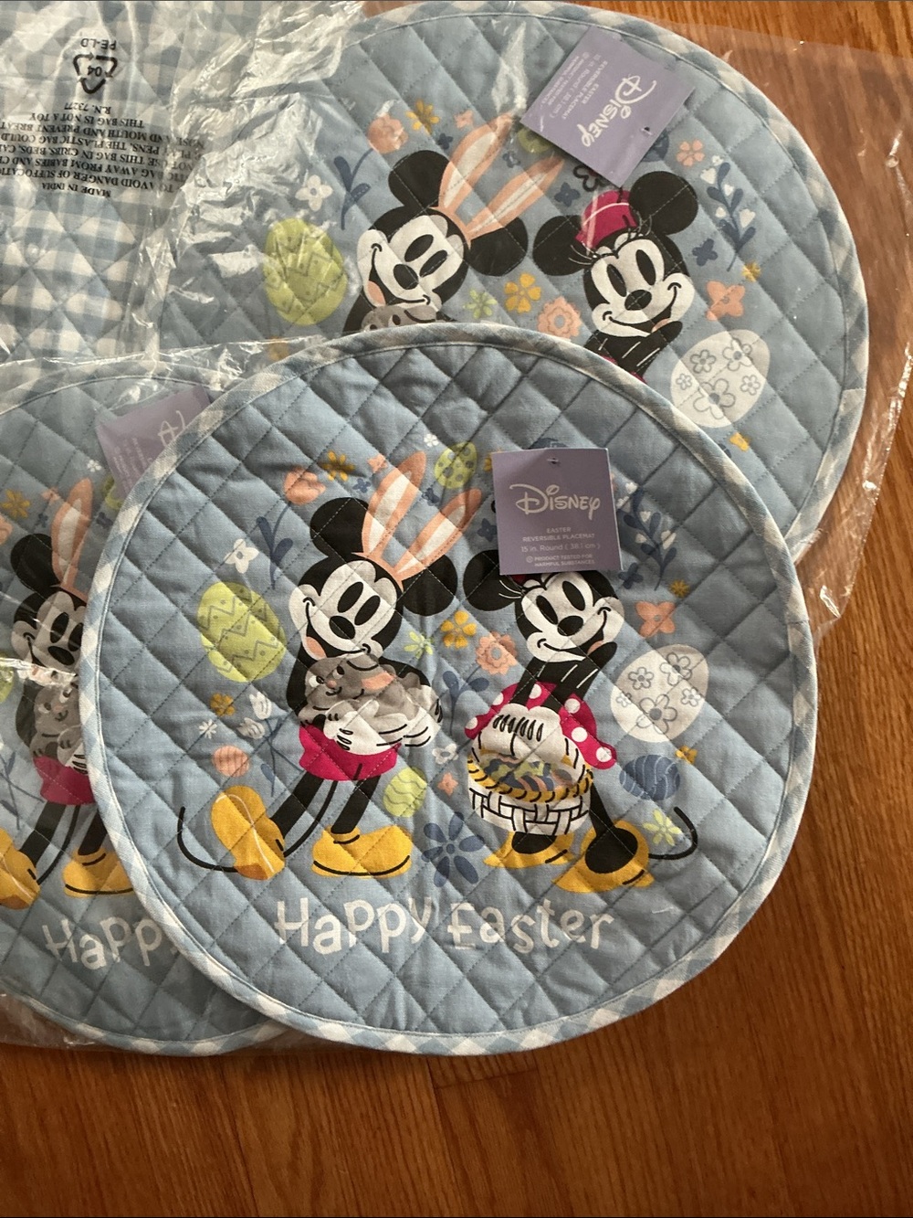 Disney Mickey & Minnie Blue Quilted Easter Plate mats  - Set of 4